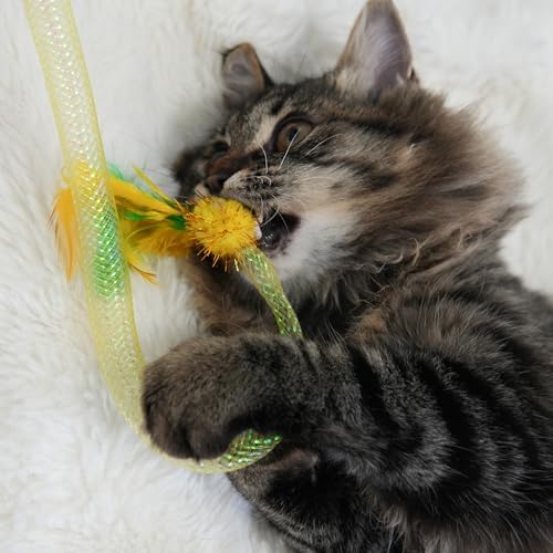 Cat Toys for Indoor Cats, Interactive Wand Toy 3 Pack with Feather and Bell