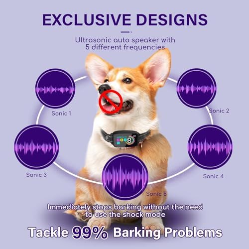 Dog Bark Collar, Rechargeable Anti Barking Device with 4 Modes & Long Battery Life, Adjustable Beep Vibration Static Shock Training Collar for Small Medium Large Dogs