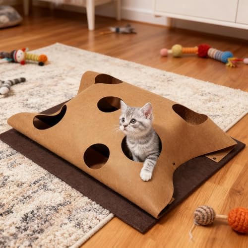 Interactive Cat Tunnel Mat for Indoor Cat Cave Fun Activity Mat Foldable Kitten Play Mats and Play Pet Enrichment Toy for Small Pets