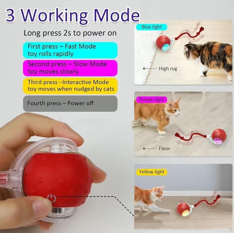 Smart Interactive Cat Ball Toy – Rechargeable Rolling Toy with Lights & Motion Sensor, 3 Play Modes for Indoor Cats, Self-Moving & Durable Fun