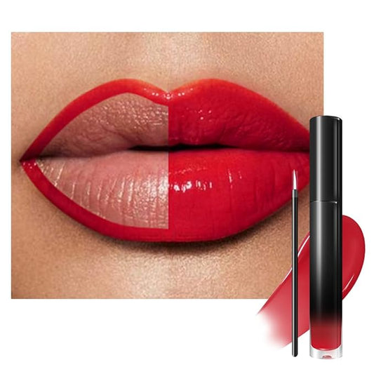 evpct Cool Ruby Red Shiny Glossy Longwear No-Budge Liquid Lip Color Lipstick Makeup, Highly Pigmented Color Instant Shine, Waterproof Long Lasting Lipstick Women, Lip Stain Gloss with Lip Liner Brush