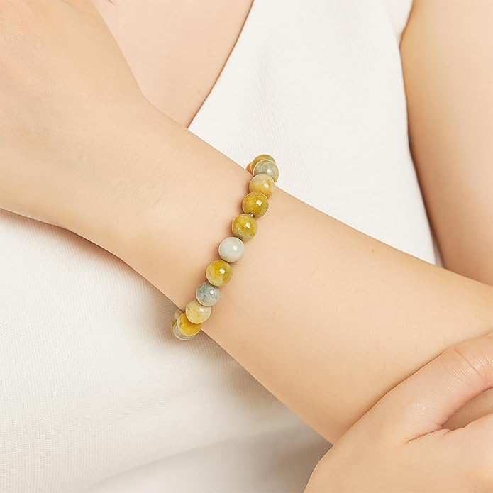 8mm Natural Gemstone Beaded Bracelet for Women, Dainty Round Crystal Stretch Bracelets, Spiritual Healing & Calming Stone Jewelry Gift