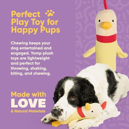 Yomp Chicken Dog Toy – Durable Stuffed, No Squeaker Dog Toys with Natural Canvas and Crinkle Paper – Interactive Stuffed Animal for Dogs (Clucky)