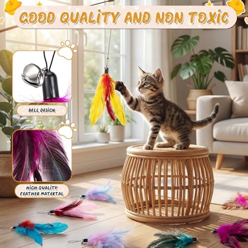 Leitee 50 Pcs Cat Feather Toys Bulk Wand, Vibrant Color, Classic Style