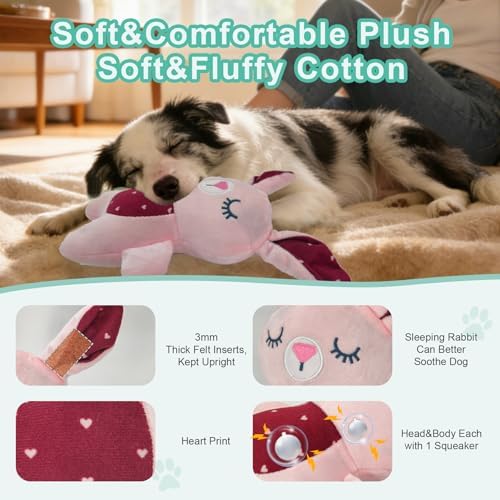 10.24 Inch Pink Bunny Squeaky Dog Toy, Soft Plush Chew Toy for Puppy Teething, Indoor Outdoor Interactive Toy for All Dog Sizes