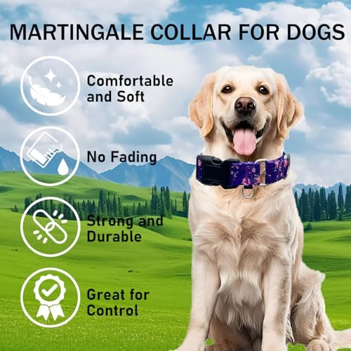 Martingale Collar for Dogs with Buckle Floral Dog Collar Girl Female Soft Nylon Dog Collars for Small Medium Large Dogs (Purple Flower, M)
