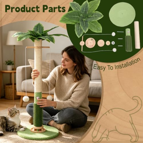 Cat Scratching Post,37.5'' Tall Palm Tree Sisal Scratcher for Indoor Cats