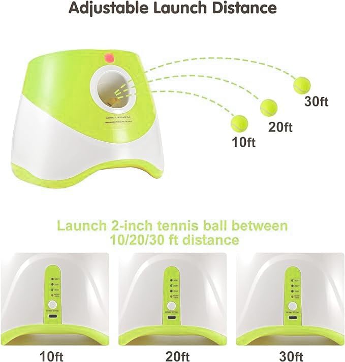 MEKAPLE Automatic Dog Ball Launcher, Dog Ball Thrower Machine with 10-30Ft 3 Launching Distance, Interactive Toys for Small Dogs Indoor & Outdoor with 15 Mini Tennis Balls-2 Inch Light Green