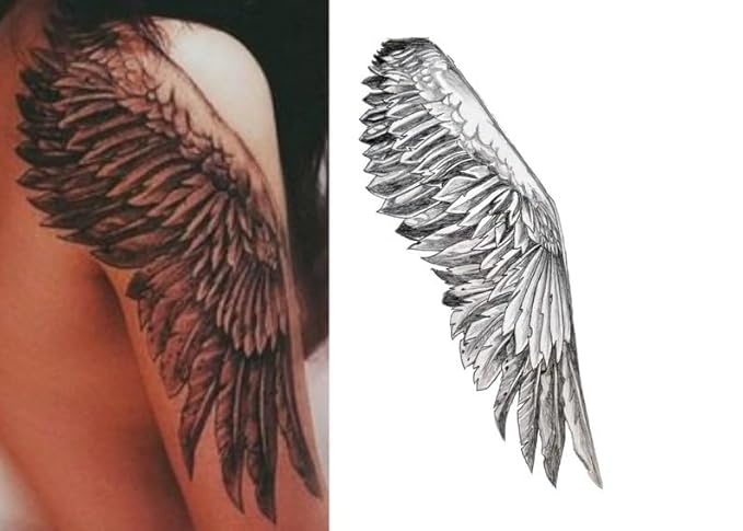 Angle WingTemporary Tattoos -2PCS Fake Body Art Decals, Waterproof Decorative Transfer Stickers (Sing wing)