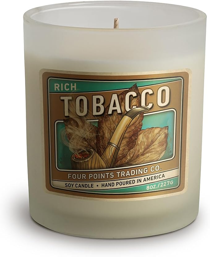 Hand Crafted Tobacco Scented Candle - Soy Aromatherapy Candle with Jar - Great Gift for Birthdays, Anniversary, Christmas, New Year, House Warming, Man Caves and More - 8oz