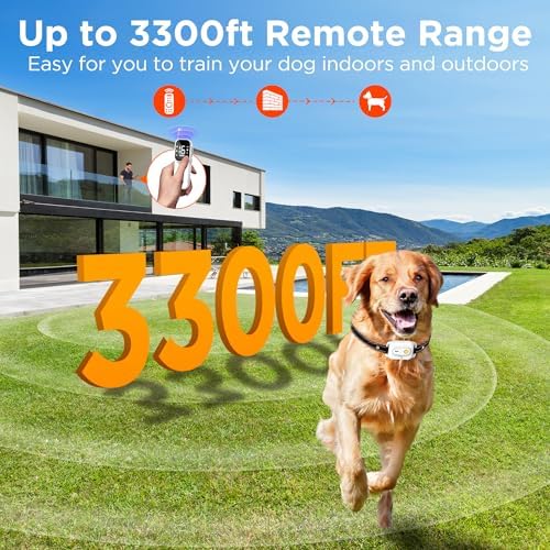 Dog Training Collar with Remote Control, 3300FT and 4 Training Modes Beep,Vibration,Safe Static, LED Night Light,IPX7 Waterproof Rechargeable E-Collar for All Breeds (8-150lbs) - 2 Collars 2 Dogs