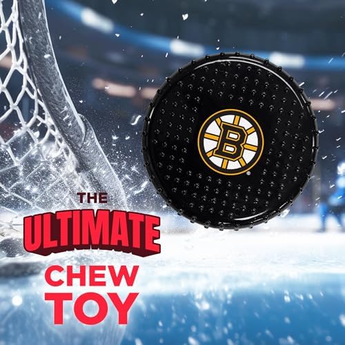 Pets First NHL Boston Bruins Hard-Nylon Bacon-Flavored Hockey-Puck Chew Toy, Indestructible Dog and Cat Chewy Toy, Tug, Fetch Toy, Sporty Fun Toy for Dogs