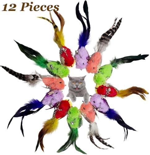 Cat Feather Toy Bird Refills, 12 Pieces Cat Wand Attachments Feather Bird Toy for Indoor Cats