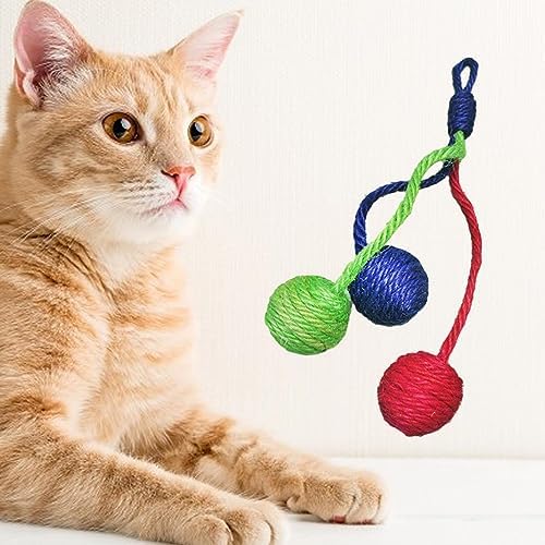 Hanging Interactive Cat Toy Sisal Rope Ball, Eco Friendly Self Play Bite and Wear Resistant Pets Interactive Toy Cat Rope Ball for Indoors Cats