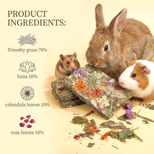 Rabbit Chew Toys 6+4 pcs Timothy Hay Treat with Flower Carrot Chips