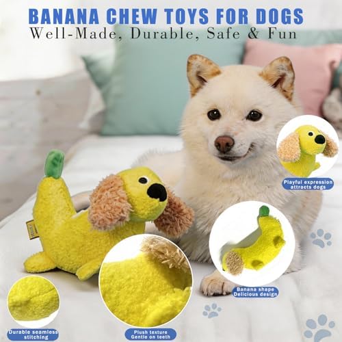 Plush Banana Dog Squeaky Toys, Stuffed Dog Chew Toys for All Breeds