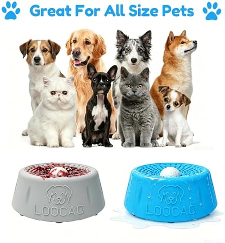 Dog Lick Bowl, Slow Feeder Dog Bowl with Interactive Lick Ball, Non-Slip Dog Enrichment Feeder for Wet Food, Yogurt, Peanut Butter & Milk, Gray