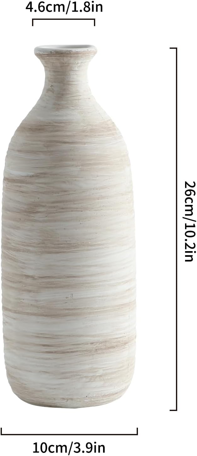 ALMA 10" Small White Ceramic Vase, Boho Flower Vases for Pampas Grass | Decorative Centerpieces with a Narrow Neck, Featuring Modern Coastal Style for Tabletops, Housewarming, Birthday Gift