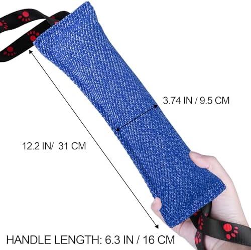 ToLanbbt Dog Tug Toy Bite Jute Pillow Pull Toy with 2 Strong Handles Perfect for Tug of War, Puppy Interactive Play, Tear Resistant Bite Training for Small Medium Large Dogs (Bright Blue-Footprint)