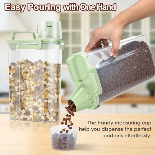 TBMax Small Dog Cat Food Storage Containers 2 Pack, Travel-Friendly Pet Food Container with Spout & Measuring Cup, Kid-Friendly Pet Feeding Dispenser, Portable Dog Treat Bird Seed Container