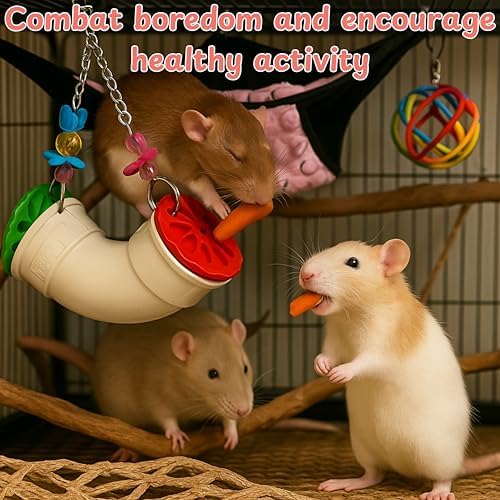 Mouse Rat Enrichment Toys Foraging, Treat Dispenser Rats Foraging Toy, Interactive Hide Treats Enrichment Hamster Toy for Rats Guinea Pig Small Pet, Hanging Slow Feeder (S, Plastic)