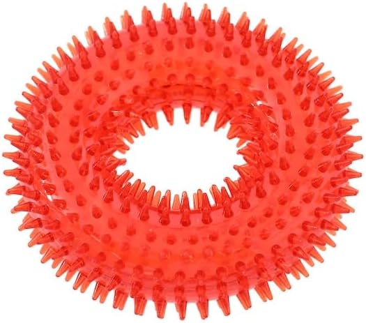Squeaky Spiky Dog Ring Toy for Teeth Cleaning & Gum Massage 4.9 Inch Medium Large Dogs Red | Spiny TPR Rubber Chew Toy for Fetch Play Interactive Bouncy Dental Ring Durable BPA Free Nontoxic Floats
