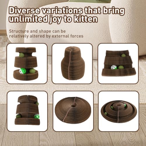 Cat Toys Interactive, Magic Organ Cat Scratcher Cardboard with Catnip Ball, Reversible Kitten Toys Scratching Scratcher Pads(2PCS)