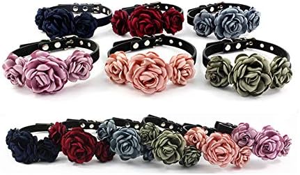 Valentines Flower Dog Cat Collar - Suede Puppy Wedding Collar for Kitten Small Dogs - Chihuahua Yorkie Clothes Accessories Costume Outfits, Adjustable Buckle (Salmon Pink, Size M)