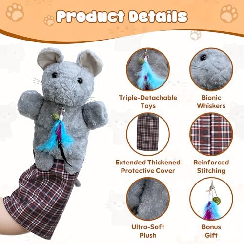Homrich Interactive Cat Hand Puppet with Catnip & Feathers, Tough Padding