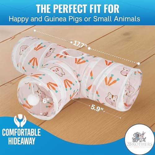 Tunnels with 3-Way Entrance - Cozy, Washable Guinea Pig Hideout - Interactive Cage Toys (Pink Hamsters)