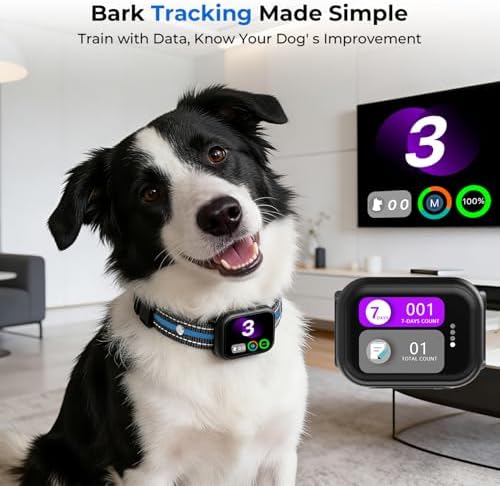 RPZ Automatic Dog Bark Collar for Small Medium Large Dogs 8-150 Lbs, Blue | Rechargeable, bark count tracking, 4 training modes, 3 sensitivity levels, IP67 waterproof, beep, vibration and shock