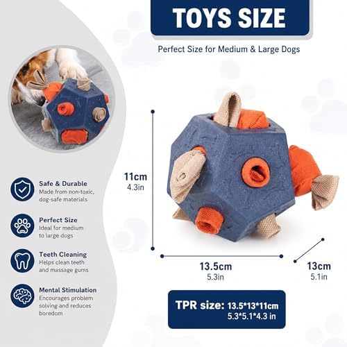 Dog Snuffle Ball - Upgrade Ball Interactive Puzzle Dog Toys, Foraging Truffle Pads Puppy Snack Dispenser Slow Feeder Suitable for Any Size Pet with Squeaky Carrot Toys (Blue)