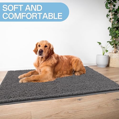 Amyracel Dirt Trapping Door Mat, 48" x 96" Large Absorbent Dog Door Mat for Muddy Paws, Quick Dry Non Slip Chenille Mud Mat for Dogs, Machine Washable Entry Indoor Entryway Rug for Inside Floor