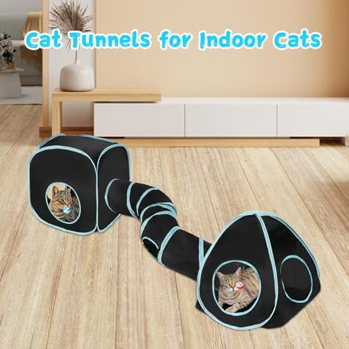 Rypet Cat Toy Tunnel and Cubes Bundle, Play Tubes for Indoor Cats, Black