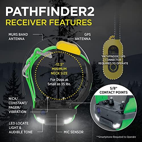Dogtra Pathfinder 2 GPS Tracker eCollar + 2 Add-on Receivers Green & Black | 9 Mile, LED Light, No Fees, Free App, Waterproof, Smartwatch Control, Satellite Tracking, Multi-Dogs, Smartphone Required