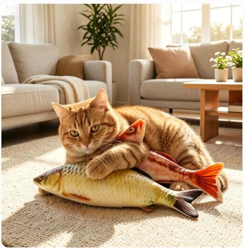 4Pack Realistic Catnip Toys Simulation Fish Shape Realistic Fluffy Catnip Doll Interactive Pets Pillow Chew Bite Supplies for Indoor Cats & Kittens, Soft Durable Teething Pet Gifts for All Breeds