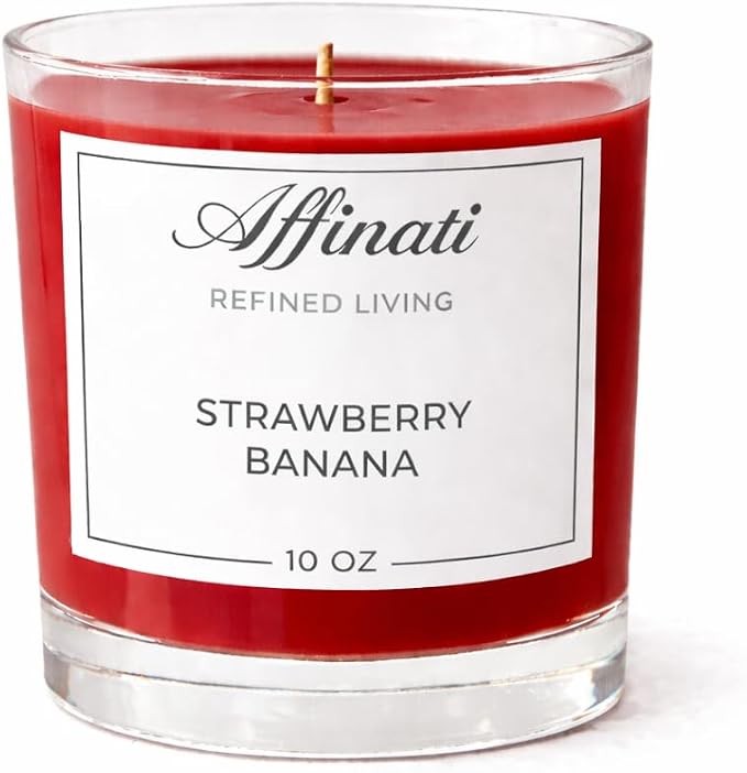 Strawberry Banana Affinati 10 oz Scented Candle for Home – Long Lasting Fruity Soy Blend Candle with Wooden Wick, Strong Scent Throw Glass Jar Candles, Premium Clean Burning Aromatherapy Gifts
