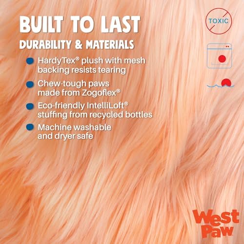 WEST PAW Rowdies Bjorn Durable Plush Dog Toy with Reinforced Seams Chew Resistant Design and Interactive Squeaker for Playtime Indoors or Outdoors Bundle for Dogs Who Deserve the Best - Melon