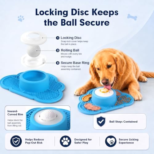 Anti-Slip Slow Feeder Dog Bowl and Lick Mat with Rolling Ball