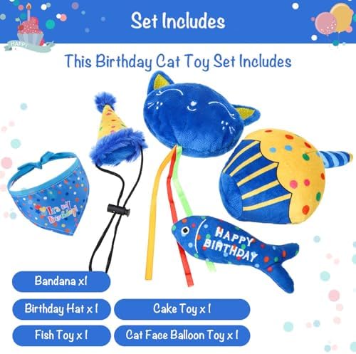 BINGPET Cat Birthday Decorations Outfit, 5 Pcs Catnip Toys for Indoor Cats