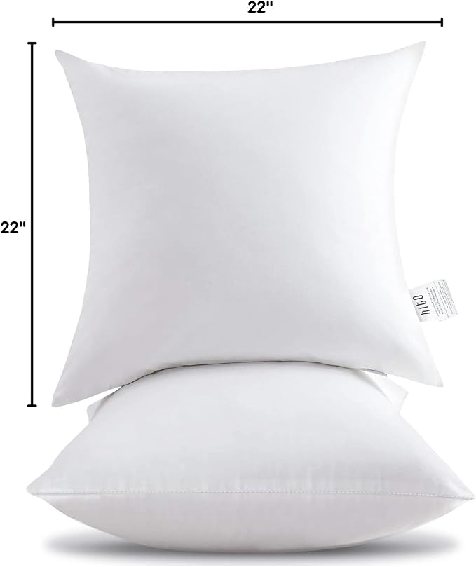 HITO 22x22 Pillow Inserts (Set of 2)- 100% Cotton Covering Down Alternative Throw Pillows White for Couch Bed Sofa