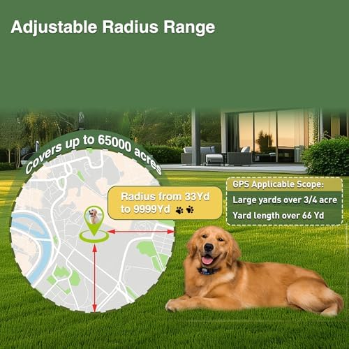 PATPET Wireless GPS Dog Fence, 9999 Yard Radius Electric Fence System, 3 Training Modes, IP67 Waterproof Collar for Medium & Large Dogs