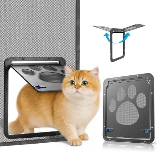 Cat Door for Screen Door, Small Dog Screen Door, Magnetic Flap Doggy Door for Sliding Door, Lockable Cat Screen Door, 10”*8”*0.5 Inch