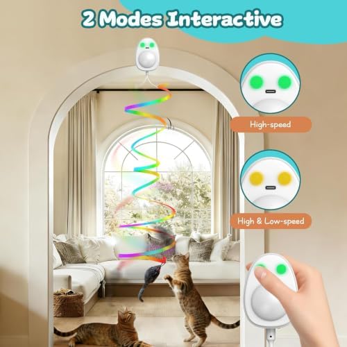 Interactive Cat Toys for Indoor Cats,Electric Flying Bird & Mouse Wand Teaser, Automatic Hanging Door Frame Chase/Hunt/Exercise Stimulate Feather Cat Toy for Bored Indoor Adult & Kitten (White)