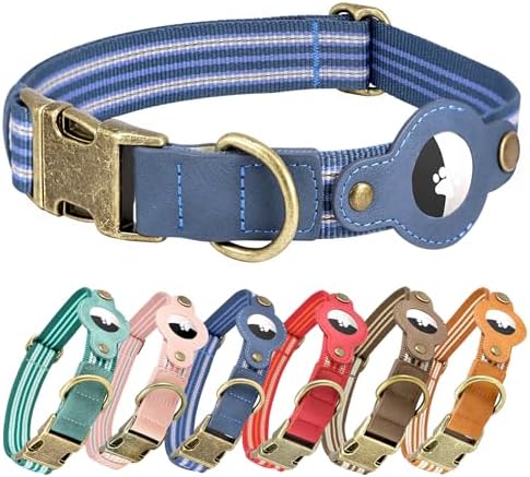 Airtag Dog Collar, Reflective Collar w Airtag Holder for Medium Dogs(Blue)
