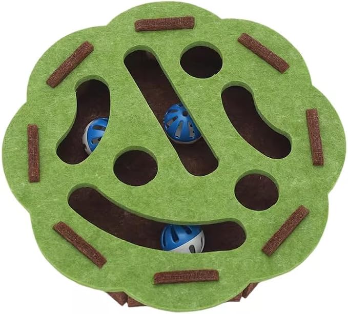 Puzzle Cat Toy for Indoor Cats, Treat Hiding Interactive Cat Enrichment Toy for Boredom and Mental Stimulation, Quiet Felt Design with Bell Balls, Non-Toxic Materials