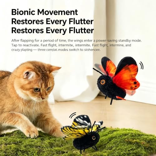 Interactive Cat Toy, Fluttering Electric Bug Cat Toy, with Vibrating Flapping Wings, Touch Activated Rechargeable Auto Motion Kitten Toy, Indoor Cats Self Play (Blue Butterfly)