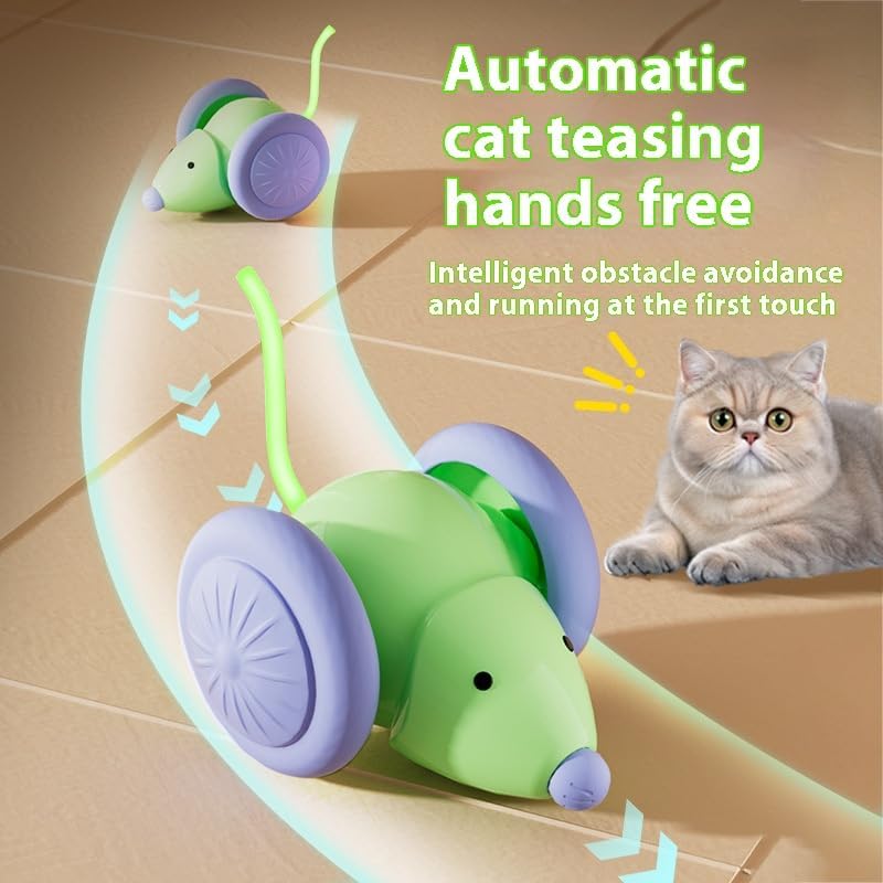 Interactive Mouse Toy Car for Cats – Self-Propelled Rolling Pet Teaser, ABS Plastic, Compact 6"x6"x2.4", Indoor Cat Entertainment & Hunting Instinct Stimulation