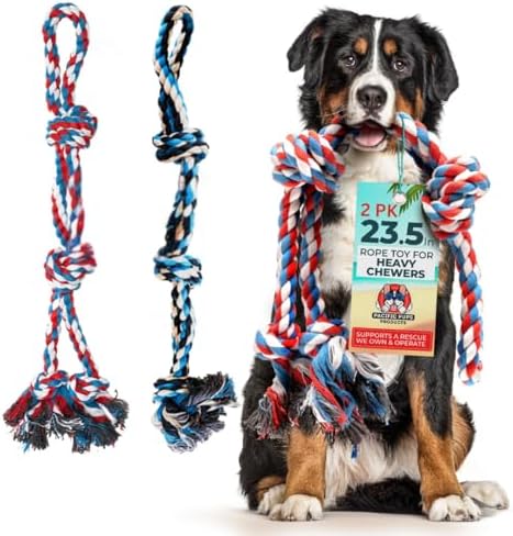 Pacific Pups Products 2 Pack Red & Blue - XL Dog Rope Toy for Aggressive Chewers - Benefits Non-Profit Dog Rescue - Tug of War Dog Toy, Dog Toys for Large Dogs Tough Dog Toys for Aggressive Chewers