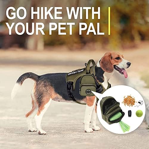 Petmolico No Pull Dog Harness, 2 Leash Clips Tactical Dog Harness Soft Padded Reflective Service Dog Vest with Dog Treat Pouch for Outdoor Walking Training, Army Green Medium